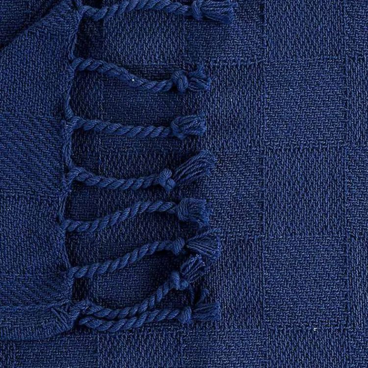 Blankets & Throws>Kirklands Home Navy Checkered Weave Fringe Throw Blue