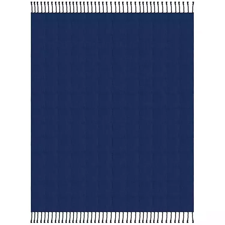 Blankets & Throws>Kirklands Home Navy Checkered Weave Fringe Throw Blue