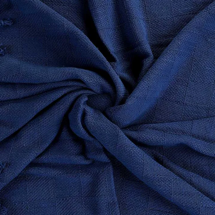 Blankets & Throws>Kirklands Home Navy Checkered Weave Fringe Throw Blue