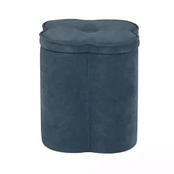 Kirklands Home Navy Chenille Flower Storage Ottoman Blue Discount