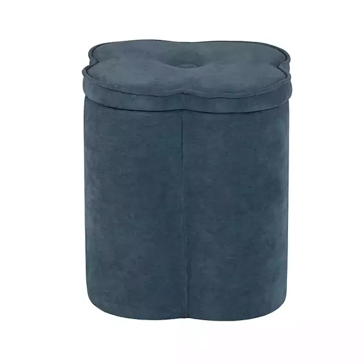 Kirklands Home Navy Chenille Flower Storage Ottoman Blue Discount