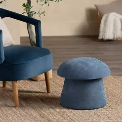 Kirklands Home Navy Chenille Mushroom Storage Ottoman Blue