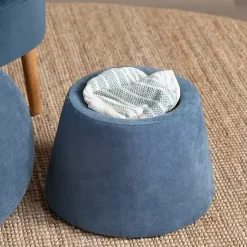 Kirklands Home Navy Chenille Mushroom Storage Ottoman Blue