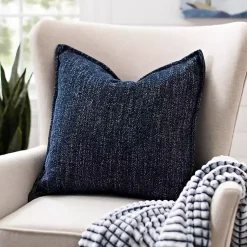 Pillows>Kirklands Home Navy Chenille Texture Flange Pillow, 22 in. Blue