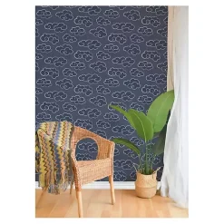 Kirklands Home Navy Cloudy Skies Peel & Stick Wallpaper Blue New