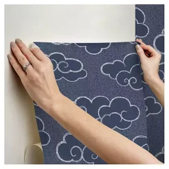 Kirklands Home Navy Cloudy Skies Peel & Stick Wallpaper Blue New