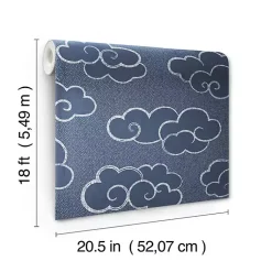 Kirklands Home Navy Cloudy Skies Peel & Stick Wallpaper Blue New