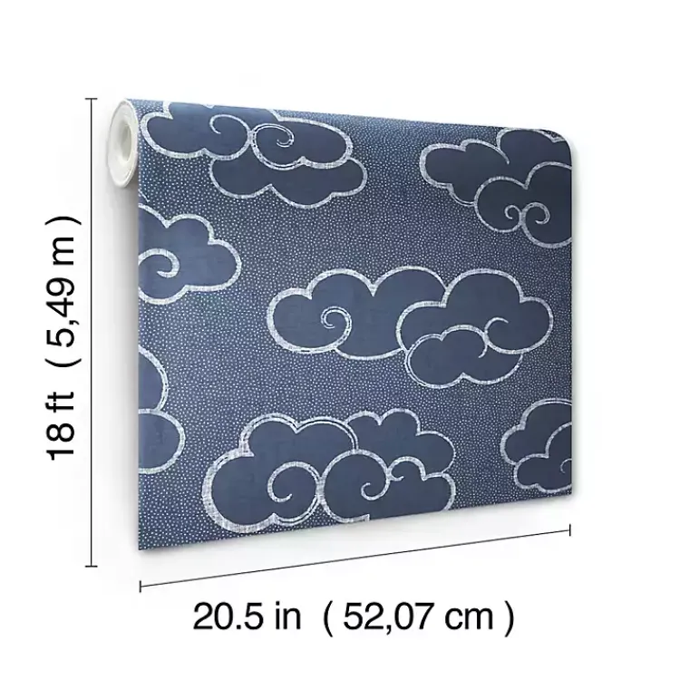 Kirklands Home Navy Cloudy Skies Peel & Stick Wallpaper Blue New