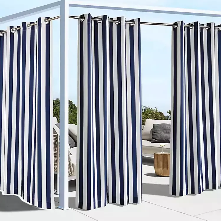 Kirklands Home Navy Coastal Stripe Outdoor Curtain Panel, 84 in.