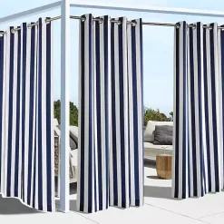 Kirklands Home Navy Coastal Stripe Outdoor Curtain Panel, 96 in. Outlet