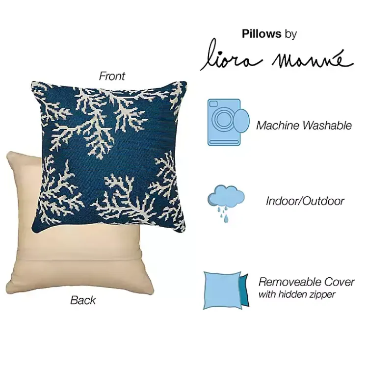Kirklands Home Navy Coral Woven Outdoor Throw Pillow Best
