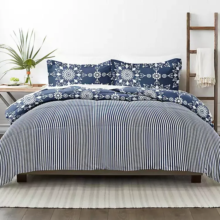 Kirklands Home Navy Daisy Medallion Queen 3-pc. Comforter Set Blue Clearance