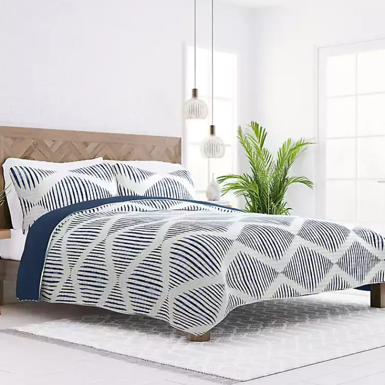 Kirklands Home Navy Diamond Line Reversible 2-pc. Twin Quilt Set Discount