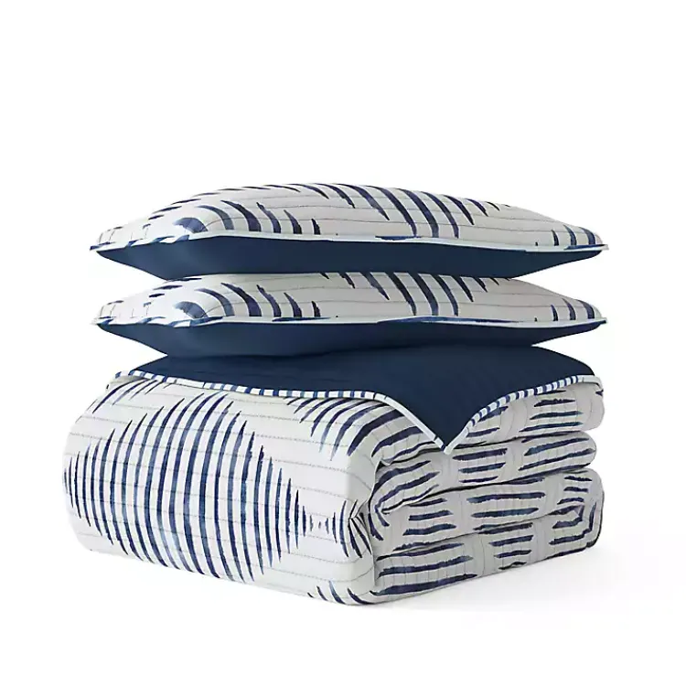 Kirklands Home Navy Diamond Line Reversible 3-pc. Queen Quilt Set Best