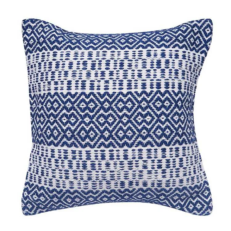 Kirklands Home Navy Diamond Stripe Indoor/Outdoor Pillow Blue Clearance