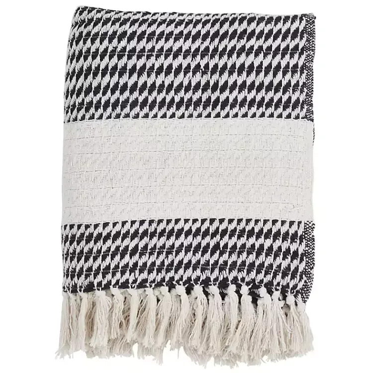 Blankets & Throws>Kirklands Home Navy Diamond Weave Throw with Tassels