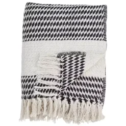 Blankets & Throws>Kirklands Home Navy Diamond Weave Throw with Tassels
