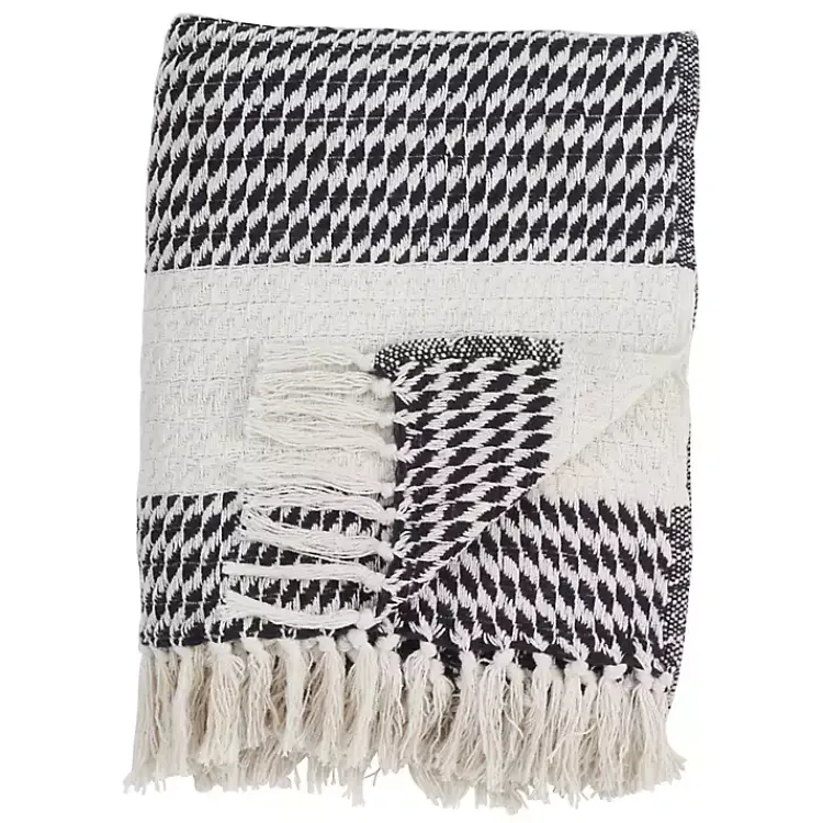 Blankets & Throws>Kirklands Home Navy Diamond Weave Throw with Tassels