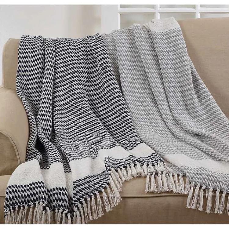 Blankets & Throws>Kirklands Home Navy Diamond Weave Throw with Tassels
