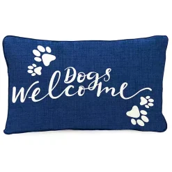 Kirklands Home Navy Dogs Welcome Outdoor Lumbar Pillow Clearance