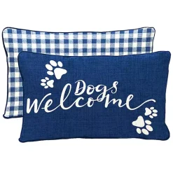 Kirklands Home Navy Dogs Welcome Outdoor Lumbar Pillow Clearance