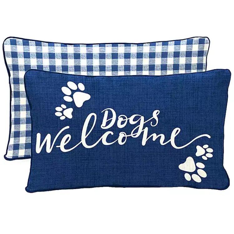 Kirklands Home Navy Dogs Welcome Outdoor Lumbar Pillow Clearance