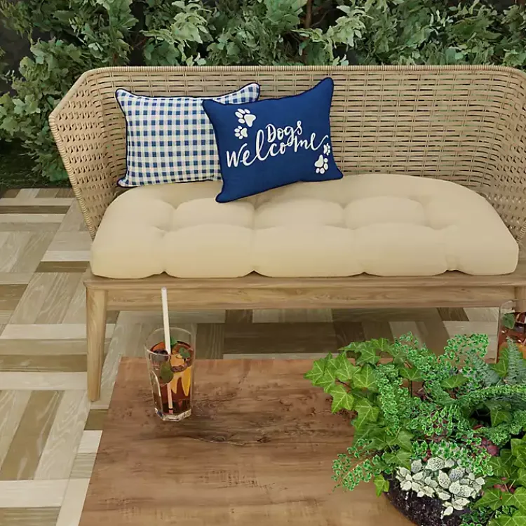 Kirklands Home Navy Dogs Welcome Outdoor Lumbar Pillow Clearance