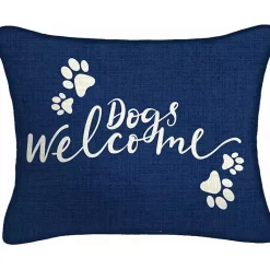 Kirklands Home Navy Dogs Welcome Outdoor Lumbar Pillow Clearance