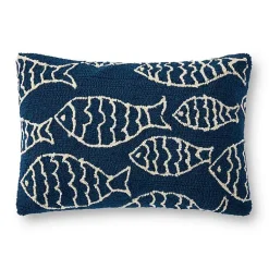 Kirklands Home Navy Embroidered Fish Outdoor Lumbar Pillow Sale