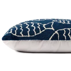 Kirklands Home Navy Embroidered Fish Outdoor Lumbar Pillow Sale