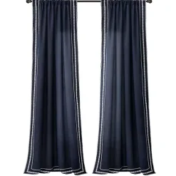 Kirklands Home Navy Embroidered Ric Rac Curtain Panel, 84 in. Blue Online