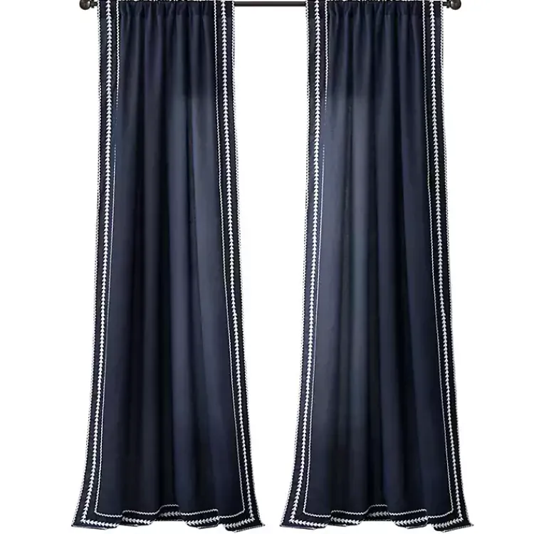 Kirklands Home Navy Embroidered Ric Rac Curtain Panel, 84 in. Blue Online