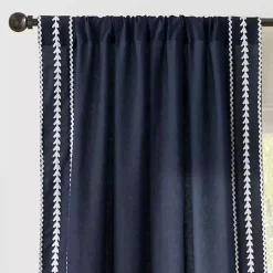 Kirklands Home Navy Embroidered Ric Rac Curtain Panel, 84 in. Blue Online