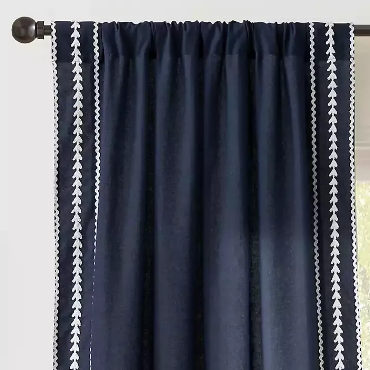 Kirklands Home Navy Embroidered Ric Rac Curtain Panel, 84 in. Blue Online
