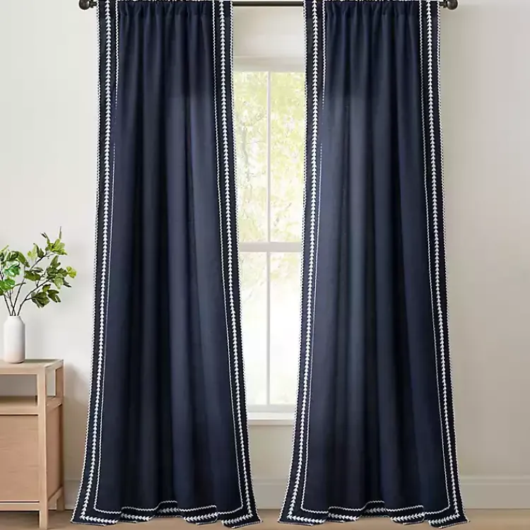 Kirklands Home Navy Embroidered Ric Rac Curtain Panel, 84 in. Blue Online