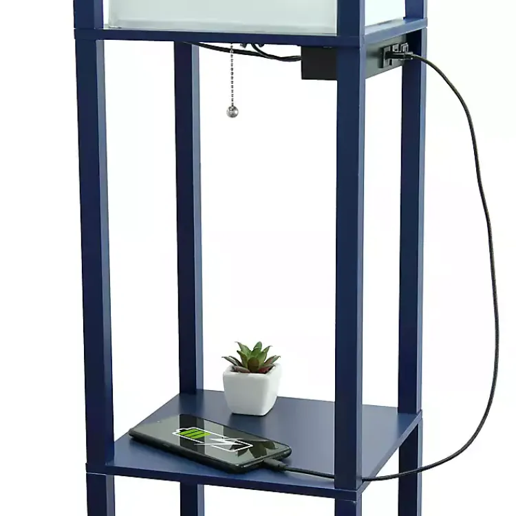 Kirklands Home Navy Etagere Shelf Charging Floor Lamp Blue Discount