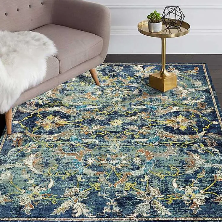 Kirklands Home Navy Faded Floral Area Rug, 5x8 Clearance