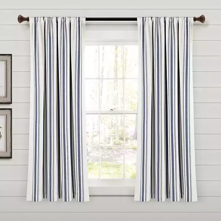 Kirklands Home Navy Farmhouse Stripe Curtain Panels, Set of 2 Clearance