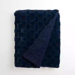 Blankets & Throws>Kirklands Home Navy Faux Fur and Boucle Checkerboard Throw Blue