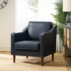 Kirklands Home Navy Faux Leather Bonita Accent Chair Blue Sale
