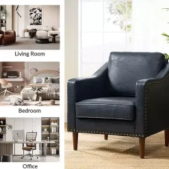 Kirklands Home Navy Faux Leather Bonita Accent Chair Blue Sale