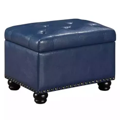 Kirklands Home Navy Faux Leather Jessy Storage Ottoman Blue Discount
