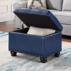 Kirklands Home Navy Faux Leather Jessy Storage Ottoman Blue Discount