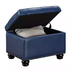 Kirklands Home Navy Faux Leather Jessy Storage Ottoman Blue Discount