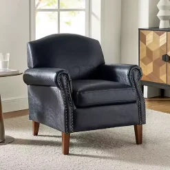 Kirklands Home Navy Faux Leather Nailhead Taylor Armchair Blue Online