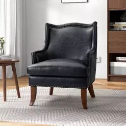 Kirklands Home Navy Faux Leather Wingback Accent Chair Blue Sale