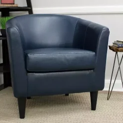 Kirklands Home Navy Faux Leather Winslow Accent Chair Blue Hot