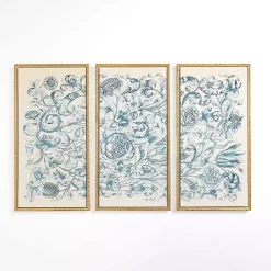 Kirklands Home Navy Floral Framed Canvas Art Prints, Set of 3