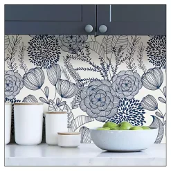 Kirklands Home Navy Floral Garden Peel & Stick Wallpaper Blue New