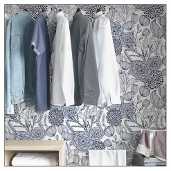 Kirklands Home Navy Floral Garden Peel & Stick Wallpaper Blue New